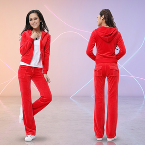 Chándal de tela de terciopelo con bolsillos para mujer, sudadera con cremallera, pantalones, chándal deportivo para Otoño e Invierno - Product Image 1