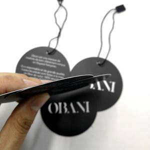 Round Circle black paper hang tags with white printed LOGO for swimwear bikini underwear pants baby clothes labels swing tag - Product Image 6