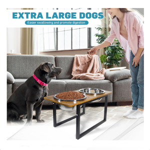Edelstahl 2 Schüsseln Holz Erhöhter Futternapf-Ständer Haustier-Futterschüsseln für Hunde und Katzen - Product Image 6