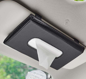 Boîte à mouchoirs universelle pour pare-soleil de voiture, sac de rangement pour serviettes en papier en fibre de carbone pour intérieur automobile, boîtes à mouchoirs pour pare-soleil - Product Image 2