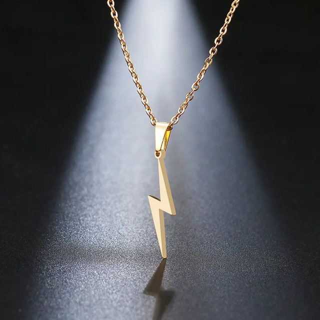 Good Quality Non Tarnish Stainless Steel Gold Plated Hip Hop Lightnings Bolt Pendant Necklace for Man Woman