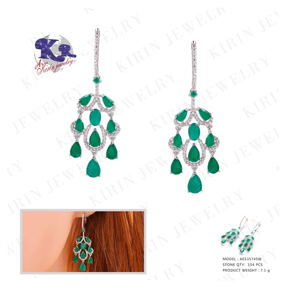 Fashion Design 925 Sterling Silver Tassel Earring Elegant Trendy Luxury Emerald Earring Jewelry für Women Tassel Drop Earrings
