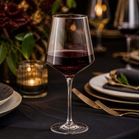 Verre à vin à long pied 420 ml, corps facetté, coupe haute transparente, pour vin rouge et vin blanc, idéal pour les restaurants