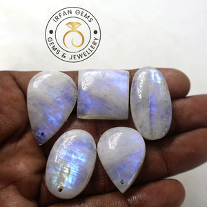 Cabochons de pierre de lune naturelle arc-en-ciel blanc-bleu, taille personnalisable, vente en gros, certifiés par un tiers, jeu de couleurs précieux - Product Image 4
