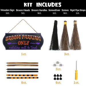 Factory Price Halloween <strong>Witch</strong> Broom Hanging <strong>Sign</strong> and 3 Wooden Decorations Home D&eacute;cor Items - Product Image 4