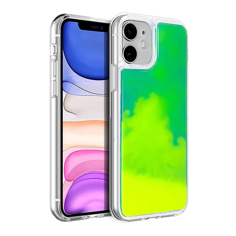 Moda Quicksand Glitter parlak neon cep telefonu kapağı iPhone 12 sıvı telefon iPhone için kılıf 11 XR XS 7 8 kılıf renkli