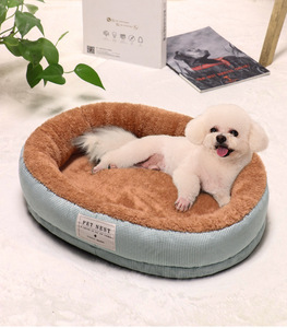 Новая зимняя теплая утолщенная лежанка для собак со съемным моющимся матрасом, дышащая, однотонная, овальная, 3D-форма, для маленьких собак и кошек - Product Image 5