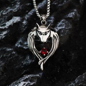 Stainless Steel Wolf Head Pendant <b>Necklace</b> With Red Zirconia For Men Hip Hop Style Animal Shape Jewelry Gift - Product Image 2