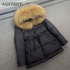 JANVENY Parka Invernale da Donna con Vera Pelliccia di Procione, Piumino Spesso Soffice e Caldo con Vita Regolabile, Cappotto Impermeabile in Piuma d'Anatra - Product Image 6