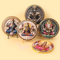 Plaque murale en résine représentant des divinités hindoues avec support en plastique, Ganesha, Lakshmi, Shiva, Hanuman, Saraswati, affichage religieux circulaire 3D, OEM
