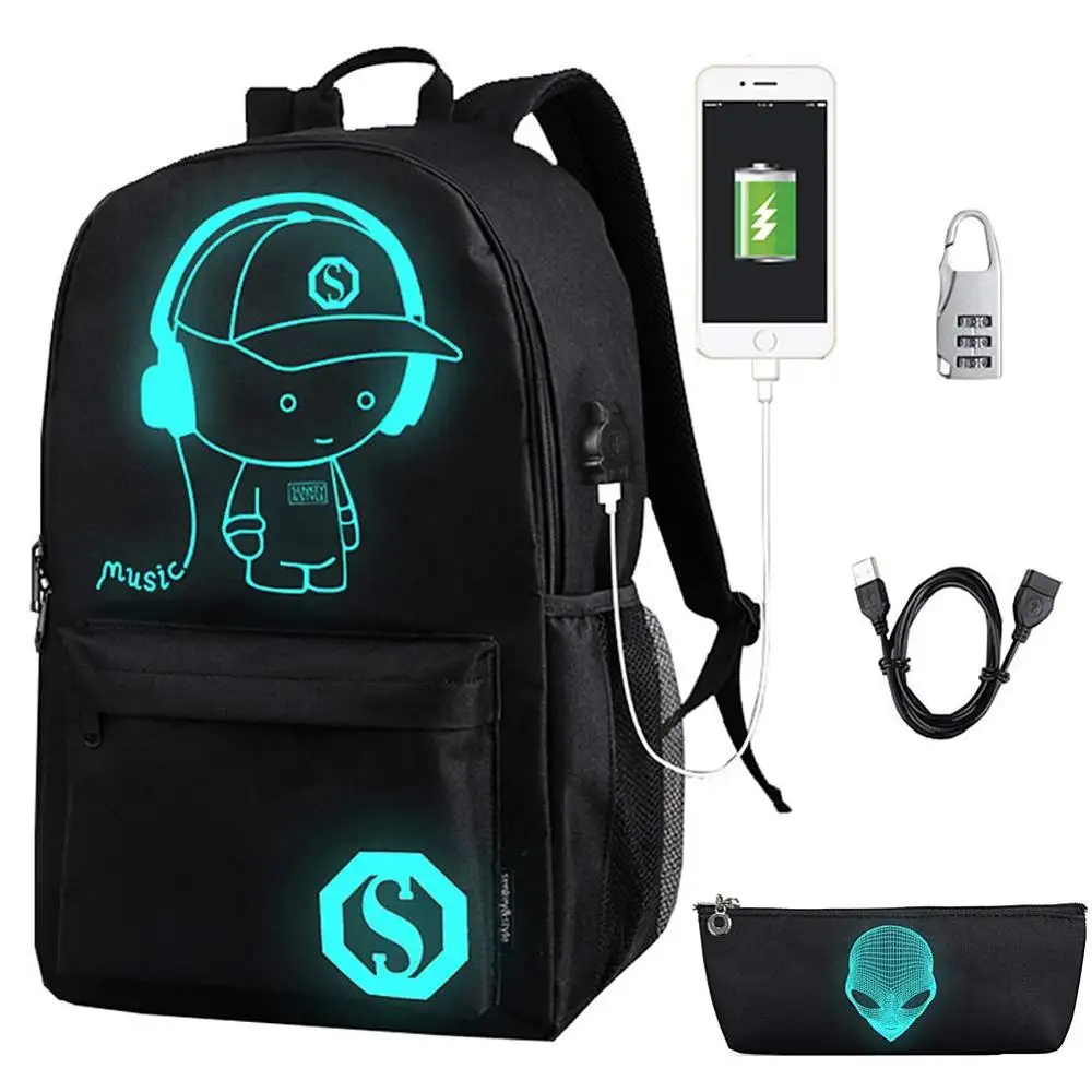 Sac à dos LED Cartoon Luminous Travel Backpack School Bag avec port de chargement USB et verrouillage antivol