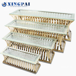 XINGPAI - Juego de Soportes Elevadores para Buffet de Acero Inoxidable Dorado, Soporte de Exhibición de Alimentos de 3 Niveles para Buffet, Bodas y Restaurantes - Product Image 2