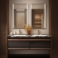 Ensemble de meubles de salle de bain en bois massif de style ferme chinoise, personnalisé, avec comptoir en pierre de luxe, lavabo en céramique sans joint, miroir de maquillage à LED
