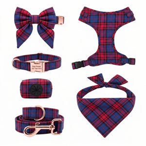 Ensemble d'accessoires personnalisé<span class=keywords><strong>s</strong></span> pour harnais de chien à carreaux (bandana et nœud) – Conception rembourrée écologique, motif personnalisé, faible MOQ - Product Image 3