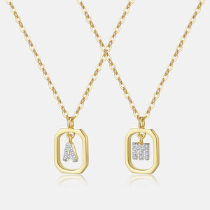 Collier Alphabet en Argent 925 Plaqué Or 18K FUAMAY, Bijoux de Mode, Collier Lettre Initiale avec Anneau Carré - Product Image 1