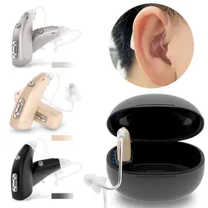 Rechargeable noise reducing hearing aids assist elderly people with hearing impairment