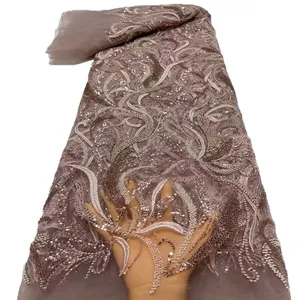 <strong>Heavy</strong> Beaded <strong>Lace</strong> <strong>Fabric</strong> Women Pearls Sequins <strong>Fabric</strong> 3D Beaded Embroidery Tulle Material Luxury African Bridal <strong>Lace</strong> <strong>Fabric</strong> - Product Image 1