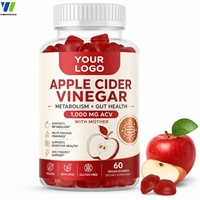 Gummies au vinaigre de cidre de pomme 1000mg avec la mère, fibres prébiotiques, cannelle et chrome – Complément végétalien OEM ODM Marque Privée