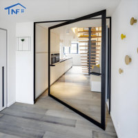Porte d'entrée en verre électrique intelligente moderne sur mesure NF pour appartements et villas, avec serrure pivotante en aluminium, insonorisée et isolée thermiquement