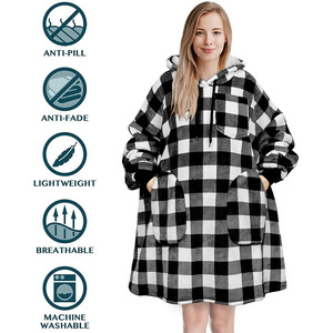 Nouveau modèle 2026, Pull à capuche grande taille très vendu, en polaire chaude à carreaux, avec manches, utilisable comme couverture TV - Product Image 2