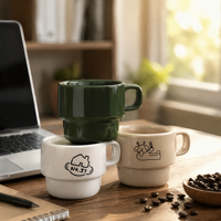 Taza de Cerámica Apilable con Diseño de Perro de Dibujos Animados, Impresión de Patrones y Logotipos Personalizados, Regalo Corporativo / Souvenir, Directo de Fábrica, MOQ Bajo