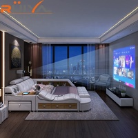 Cama Inteligente Multiusos Moderna para Dormitorio, Cama King Size Inteligente con Proyector