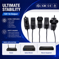 Adaptor Daya Switching Universal 12V 500mA 1 Amp 5W 6W 12W dengan Colokan UK EU AU US, Catu Daya AC DC untuk Router, Hub, Modem, CCTV