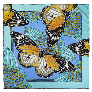 Khăn Choàng Lụa VUÔNG 100% In Tay OEM ODM Khăn Choàng Thoáng Khí Cán Tay Màu Xanh Lá Xanh Dương Thiết Kế Bướm Lớn 35 Inch - Product Image 2