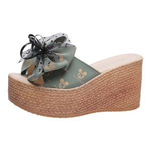 Nouvelles pantoufles compensées pour femmes, version coréenne, avec nœud papillon et fleur, talons hauts rehaussants, chaussures élégantes pour femmes - Product Image 6