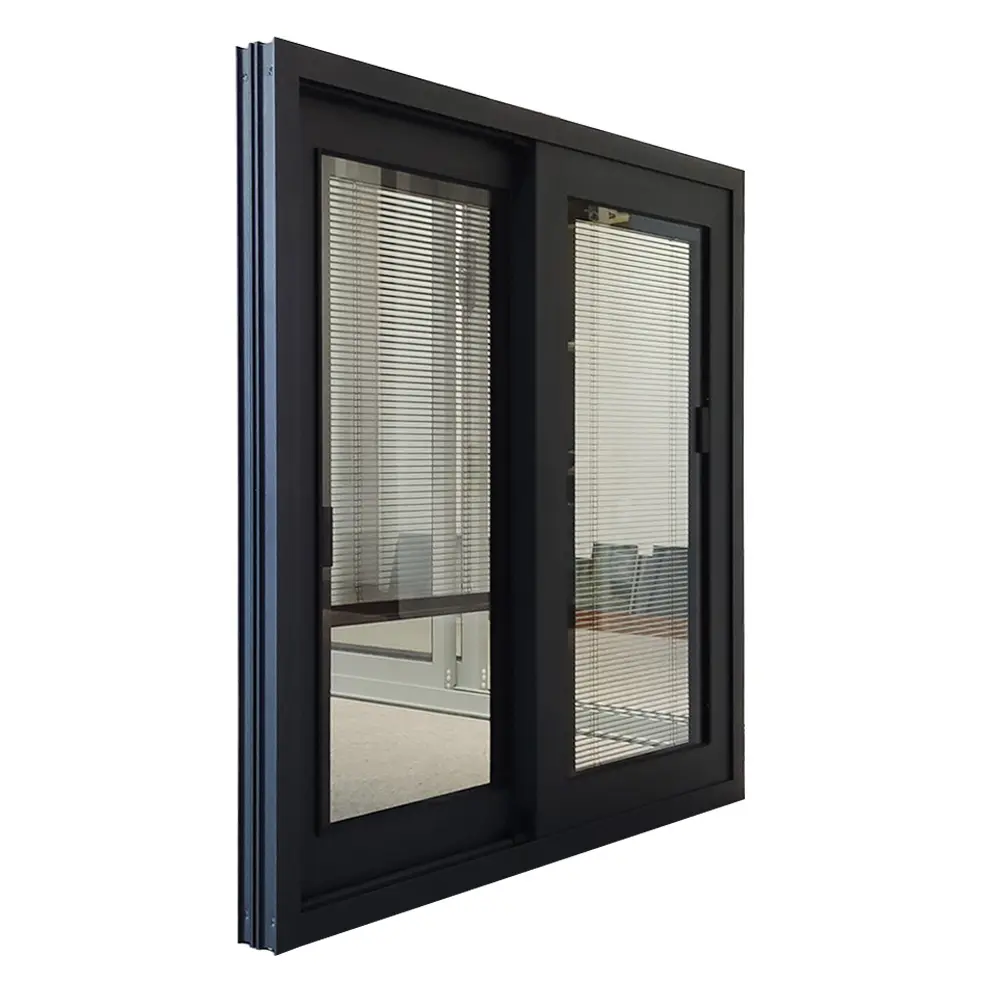 Aluminium glass sliding windows with inserted blinds built-in shutter privacy design