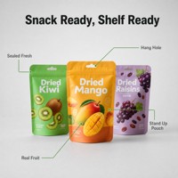 Verpakkingen voor fruit snacks op maat, zakjes voor gedroogd fruit, hanggat, klaar voor presentatie, hersluitbaar, retail, private label levering