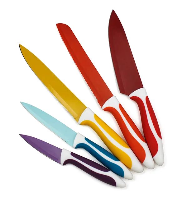 Knife PP TPR Handle Knife Set 5 Pcs With Chef Knife Food Safe Colorful