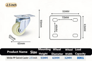 2,5 Zoll Schwenkbare Gerüstaufsatzrollen, PP-Rollen mit Bremse, Flachplattenrollen für Regale & Werkbänke - Product Image 2