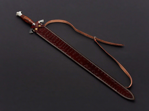 Espadas Vikingas y Medievales de Acero de Damasco Personalizadas, con Punta de Lanza Recta y Hoja Larga, con Funda de Cuero para Exhibición - Product Image 4
