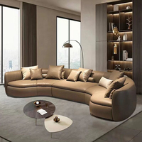 Ensemble de canapés modulaires en cuir courbé de style nordique, en cuir de vachette première couche, de style italien, luxe léger, moderne, minimaliste, haut de gamme et élégant