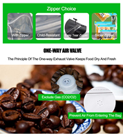 Sachet Doypack de haute qualité avec fermeture éclair refermable, en feuille d'aluminium et EVA, format personnalisé, pour grains de café, emballage plastique de qualité alimentaire, sur mesure