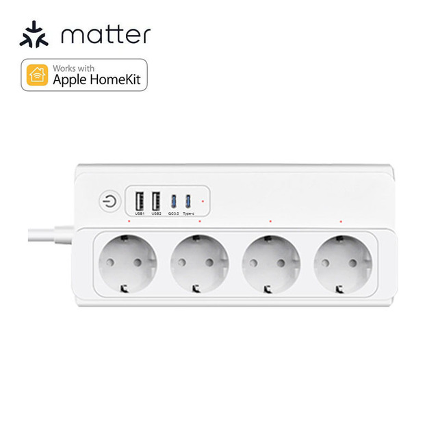 Matter Over Wifi Homekit Smart EU Energy Saving Power Strip with 2 Usb Port 2 Type C Work with Alexa and google Home