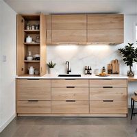 Meubles de cuisine modernes personnalisables en bois massif à panneaux plats, finition laquée, avec évier, crédence et robinet, pour villas