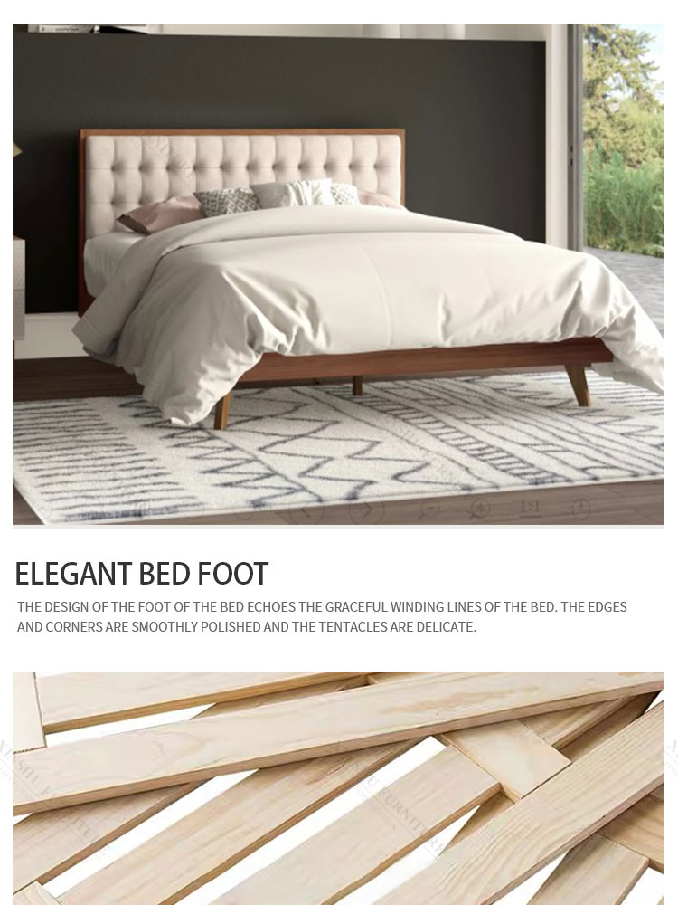 modern simple nordic style 1.8m master bedroom double king bed small family single bed family can customize solid wood bed