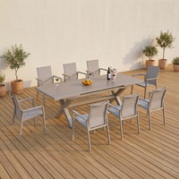Table de jardin extensible moderne avec structure en aluminium et plateau en imitation pierre pour salle à manger, idéale pour les villas ou les jardins