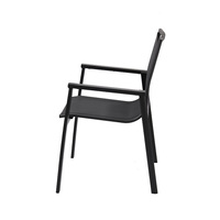 Chaise de salle à manger d'extérieur noire avec maille textile respirante, fauteuil de patio avec structure en aluminium