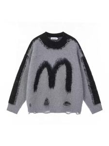Hipster lâche décontracté polyvalent en détresse petit ami chemise en tricot américain McDonald's M <span class=keywords><strong>pull</strong></span> à col rond pour hommes - Product Image 6
