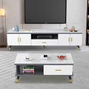 Meuble <span class=keywords><strong>TV</strong></span> moderne <span class=keywords><strong>pour</strong></span> <span class=keywords><strong>TV</strong></span> de <span class=keywords><strong>55</strong></span>/65 <span class=keywords><strong>pouces</strong></span>, centre de divertissement avec armoire de rangement et étagères ouvertes - Product Image 2