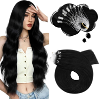 Extensions de cheveux humains lisses noir jais en micro-anneaux, vente en gros d'usine, de 12 à 32 pouces, extensions de cheveux naturels bruts