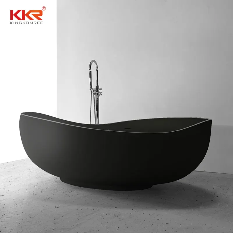 2022 KKR Black Solid Surface Bathtub Resin Stone Freestanding Bathtub Luxury black Color Bathtub For Hotel