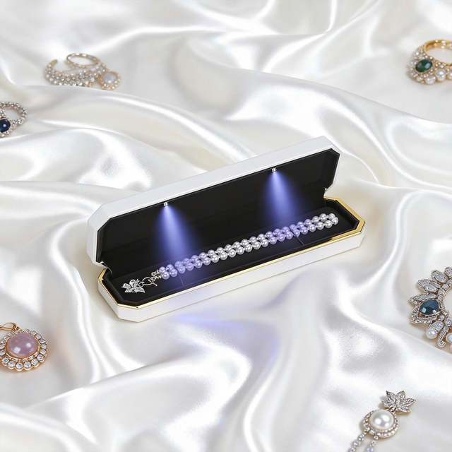2026 Fashion Luxury White Color OEM Customizable Brand logo Led Gift Jewelry Box Bracelet Boxes Jewellery Packaging With Light