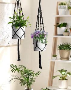 Suspensions pour plantes en macramé, corde de coton d'intérieur, pot de fleurs suspendu, panier porte-plante, décoration de patio, terrasse, plafond, jardin, maison - Product Image 5