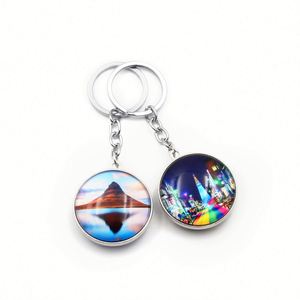 Customized Logo Color Printing Tourism Animal City Double Side Cabochon Keyring Round Transparent Glass Circle Keychain - Product Image 5