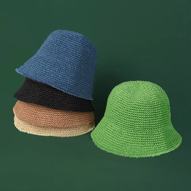 Wholesale female visor bucket hat hand-woven summer sun outdoor travel beach ladies hat handmade floppy collapsible straw hat
