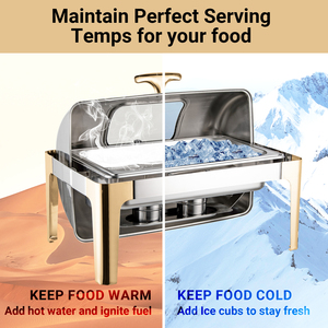 Scaldavivande Rettangolare Mezzo Oro e Mezzo Argento con Coperchio Roll-Top, Set Buffet in Acciaio Inossidabile da 9L per Servizio e Mantenimento Calore - Product Image 2